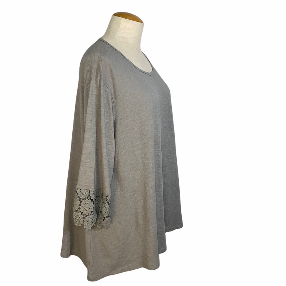 Hayden 1X Gray Cotton Floral Crochet Long  Sleeves